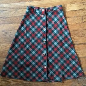 Vintage Red Green Plaid Picnic Skirt XS